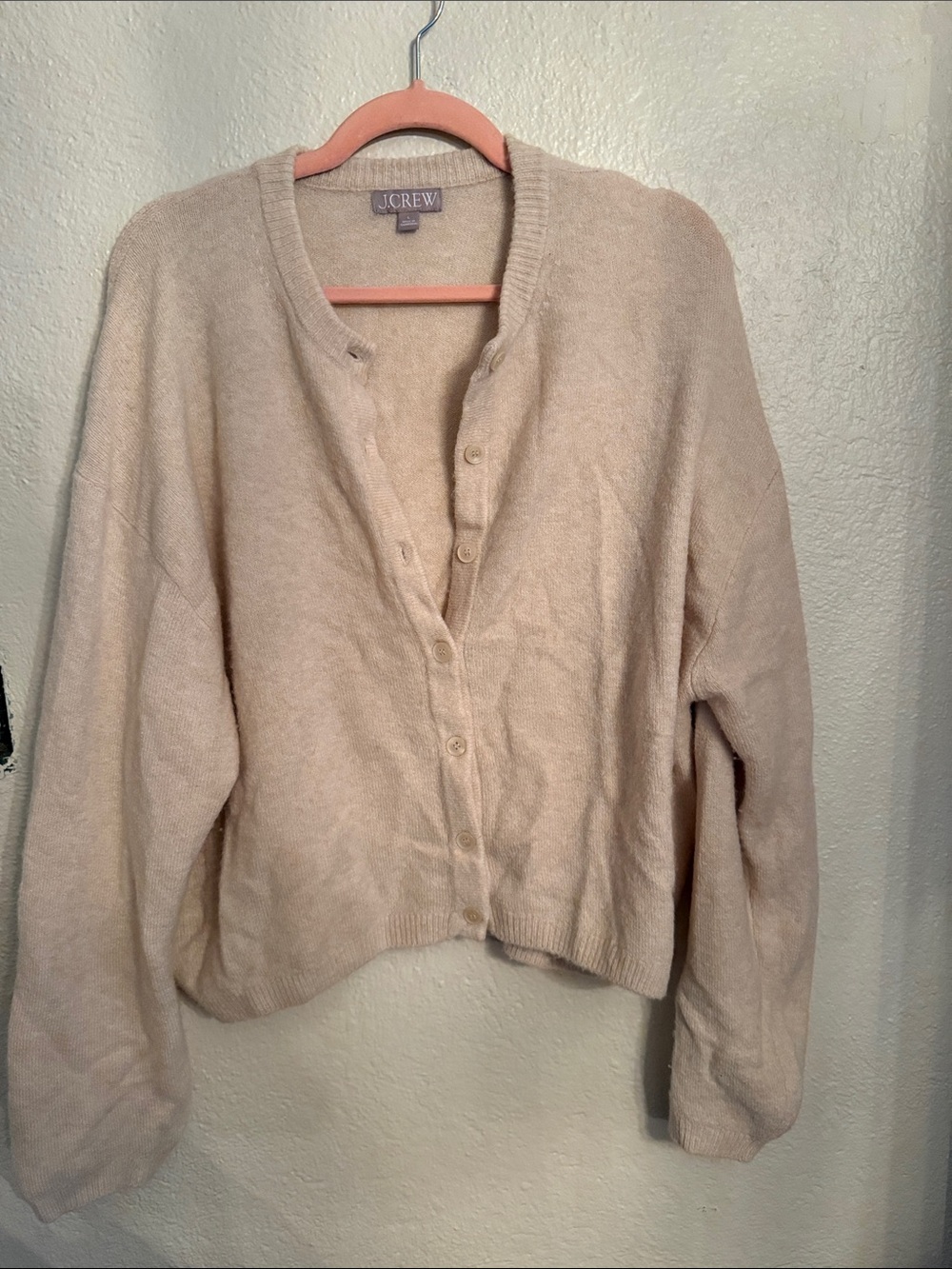 J. Crew Beige Button-Up Knit Bubble Hem Cardigan